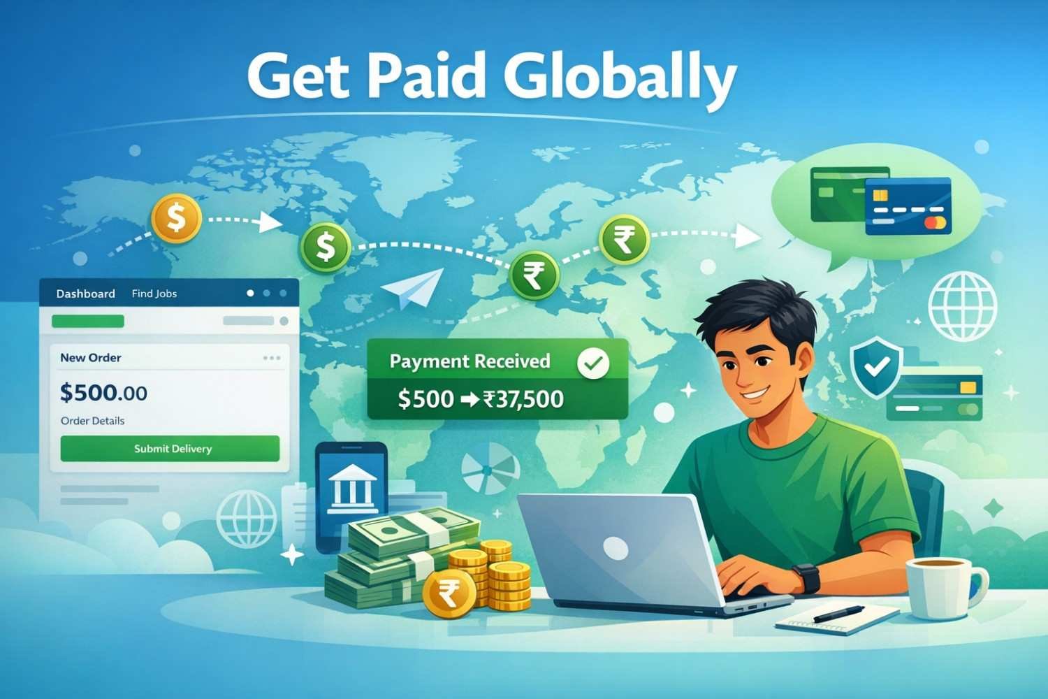 receive international payments in India freelancer guide showing global money transfer Fiverr Upwork payments