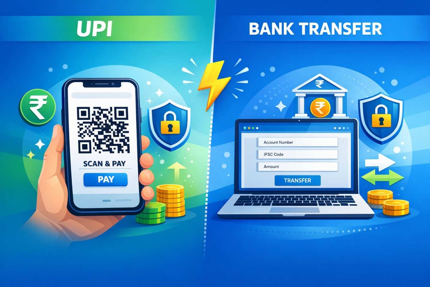 UPI vs Bank Transfer comparison illustration India